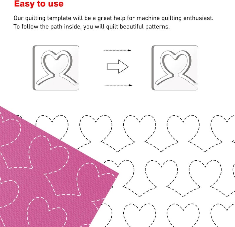 Kapyoo Free Motion Quilting Templates Set Quilting Rulers and Templates Quilting Templates for Machine Quilting Quilting Supplies Quilting Design with 32Pcs Non-Slip Grips (Heart Shaped A&B V2) - Image 3